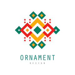 Ornament logo design, ornate pattern with geometric shapes, decorative abstract badge, colorful template for label vector Illustration