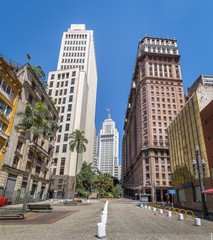 Fototapeta na wymiar Downtown Sao Paulo with old Banespa (Altino Arantes) and Martinelli Buildings - Sao Paulo, Brazil