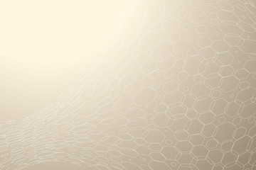 Abstract gradient beige background with white hexagon mesh.