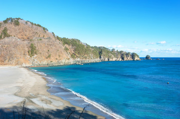 三陸復興国立公園田野畑村の明戸海岸は広い砂浜