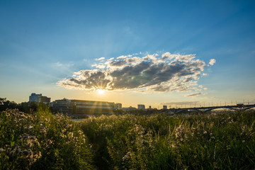 Sunset over the Vistula river in Warsaw, Poland