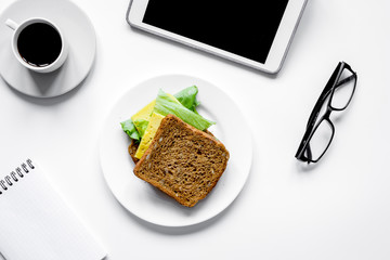 concept of lunch break at work top view mock up