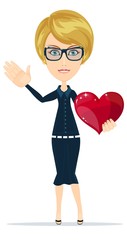woman holding big red heart, illustration, Vector sketch