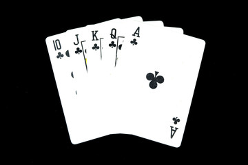 Playing Card Isolated. Five Playing Cards of Black Symbol for Poker on Black Background Great for Any Use.