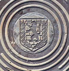 Lion of Jerusalem, symbol on a manhole cover in Jerusalem (Israel)