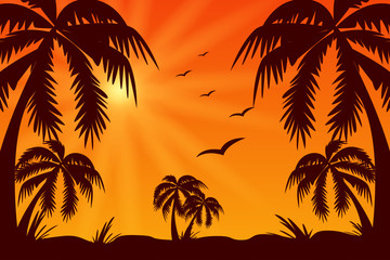 Fototapeta na wymiar The palms. Sunset. Summer. Heat. Recreation. For your design.