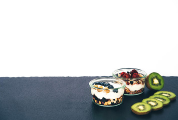 Healthy breakfast fresh granola muesli.