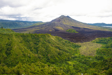 Panoramic view of the Kintamani volcano or Mount Batur in Bali, Indonesia.