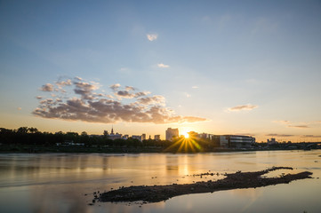 Sunset over the Vistula river in Warsaw, Poland