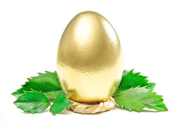 Gold handmade easter eggs isolated on a white
