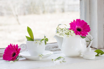 spring flowers on windowsill