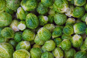 Fototapeta na wymiar frozen Brussels sprouts in the supermarket for the background