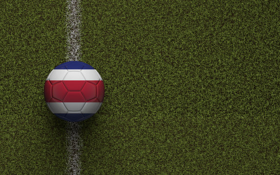 Costa Rica flag football on a green soccer pitch. 3D Rendering