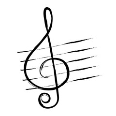 treble clef, hand drawn in grunge style or vintage. Music symbol.