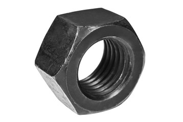 Black screw-nut isolated on white background closeup