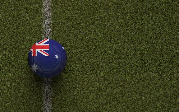 Australia flag football on a green soccer pitch. 3D Rendering