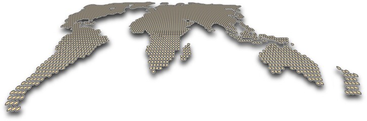 Perspective dotted colored world map with shadow