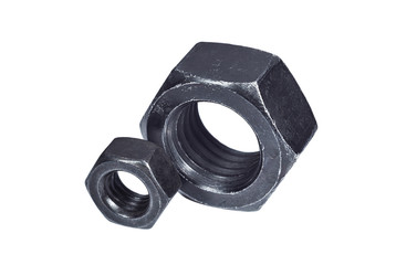 Obraz premium Pair of black screw-nuts isolated on white background