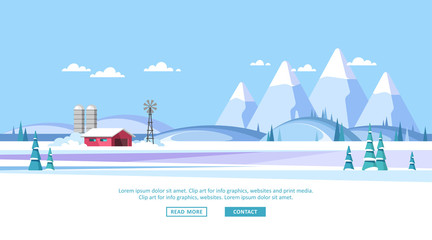 Naklejka premium Winter rural landscape background. Vector illustration.