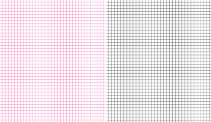Set of pink gray squared notebook sheet school paper with gray and pink vertical lines on the right. School sheet paper design background. Education seamless texture.