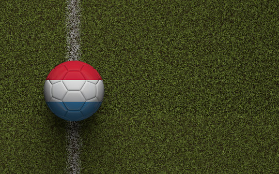 Luxembourg flag football on a green soccer pitch. 3D Rendering