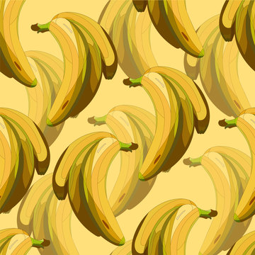 bananas seamless pattern on a beige background. Realistic fresh fruits vector art