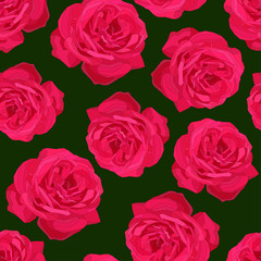 pink roses seamless pattern on a green background. Floral vector art