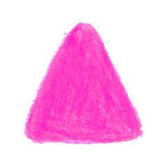 Pink crayon scribble texture stain triangle shape isolated on white background