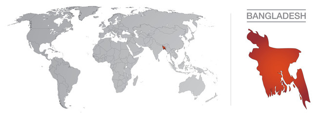 Bangladesh dans le monde, avec frontières et tous les pays du monde séparés 