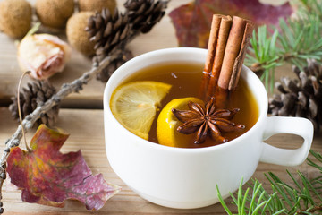 Tea with lemon, anis and cinnamon