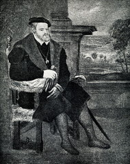 Charles V, Holy Roman Emperor, at age 48, painted by Titian (from Spamers Illustrierte  Weltgeschichte, 1894, 5[1], 389)