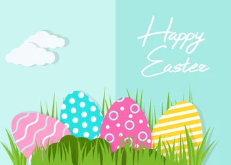 Foto op Canvas Happy Easter greeting card. A realistic vector image that simulates paper cut © Анна Магляк