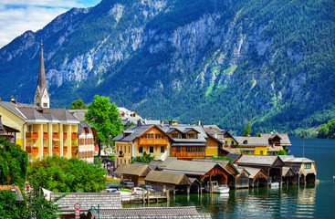 Fototapeta na wymiar Hallstatt in mountains Alps Austria. Scenic landscape with view