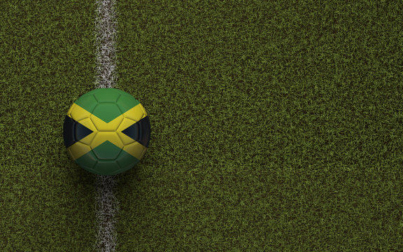Jamaica flag football on a green soccer pitch. 3D Rendering