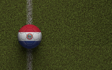 Paraguay flag football on a green soccer pitch. 3D Rendering