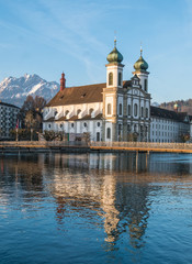 Fototapeta na wymiar Jesuit Church, Lucerne, Switzerland. The first large baroque church built in Switzerland north of the Alps.
