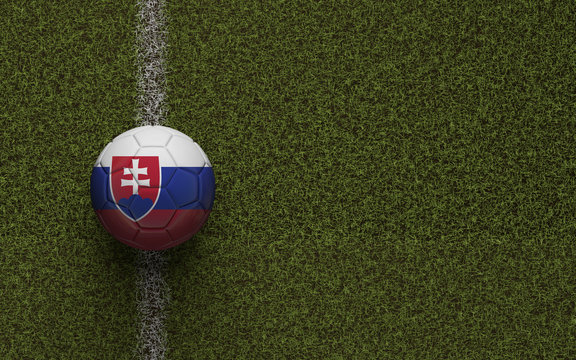 Slovakia flag football on a green soccer pitch. 3D Rendering