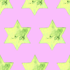 Seamless Watercolor Stars Pattern. Magic Festive Background. Hand Drawn Doodle Stars. Baby Design. Abstract Rapport for Wallpaper, Textile, Linen, Wrapping, Posters, Cards, Banner. New Year, Birthday 