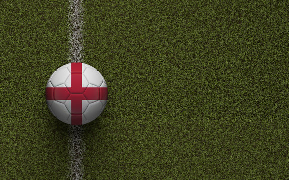 England flag football on a green soccer pitch. 3D Rendering