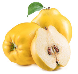 Three apple-quinces with leaf. File contains clipping path.