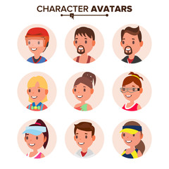 Character People Avatar Set Vector. Face. Default Avatar Placeholder. Cartoon, Comic Art Flat Isolated Illustration