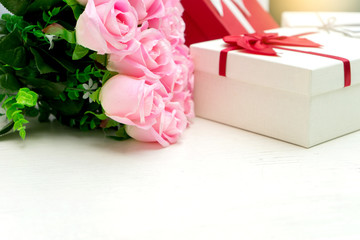 gift box with pink rose flower for lover valentine