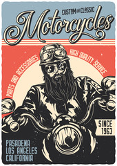 Vintage poster. Motorcycle theme. Rider on the bike.