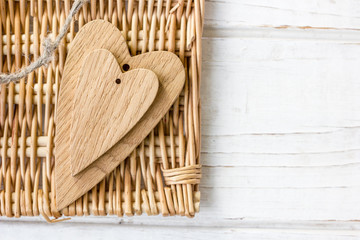 Two wooden hearts.