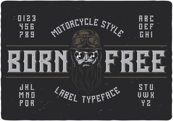 Vintage label typeface named "Born Free". Good handcrafted font for any vintage label design.