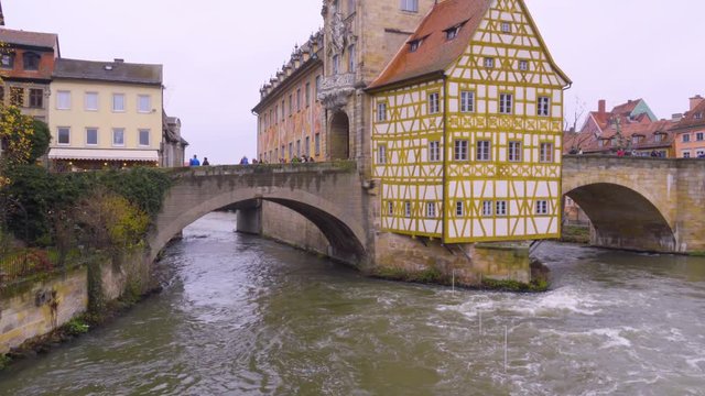 Bamberg. View of Old Town Hall of Bamberg (Altes Rathaus) over the Regnitz river, Bavaria, Germany
