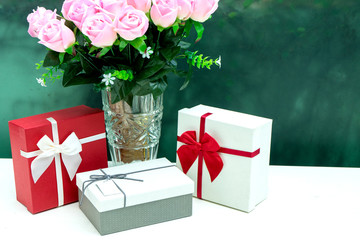 gift box with pink rose flower for lover valentine