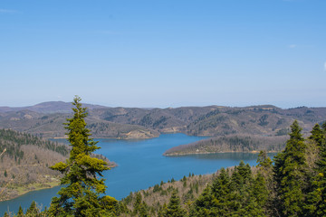 Fototapeta na wymiar Panoramic view of Plastiras lake in central Greece, Karditsa