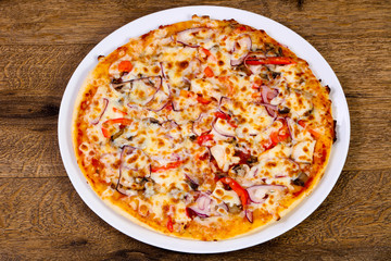 Pizza with beef and onion