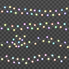 Christmas lights isolated. Glowing lights garlands decorations.